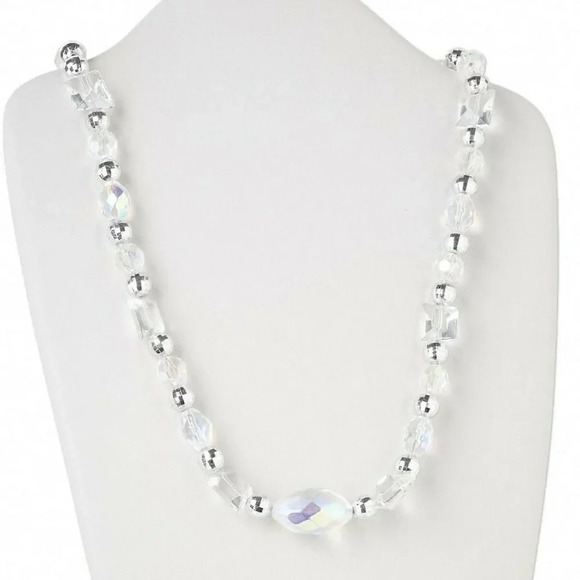 Handcrafted Eclectic Clear AB and Silver Faceted Beads Necklace - Picture 1 of 2